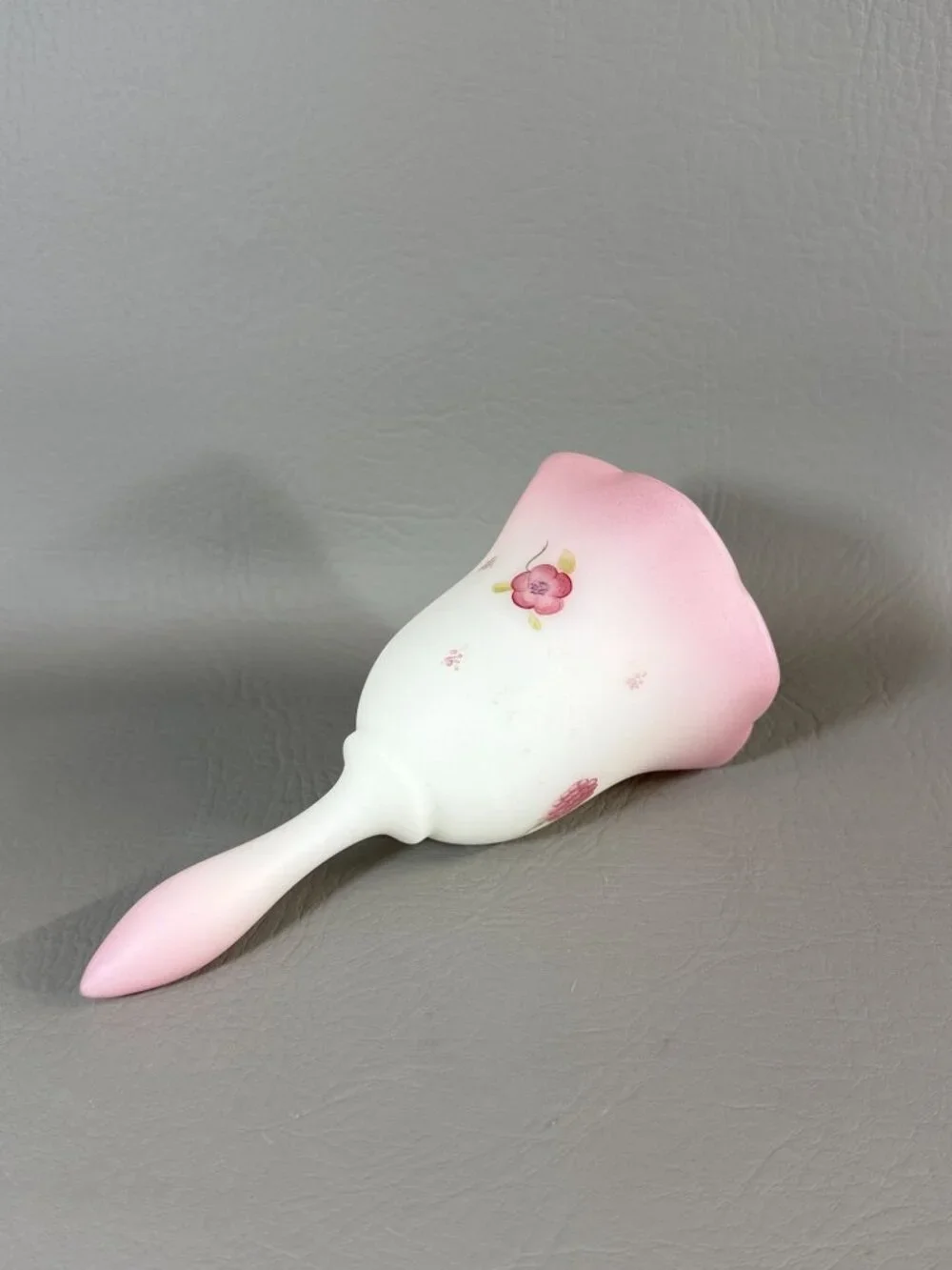 Vintage Fenton Art Glass Bell Hand-Painted Floral Signed C. Smith Pink Satin